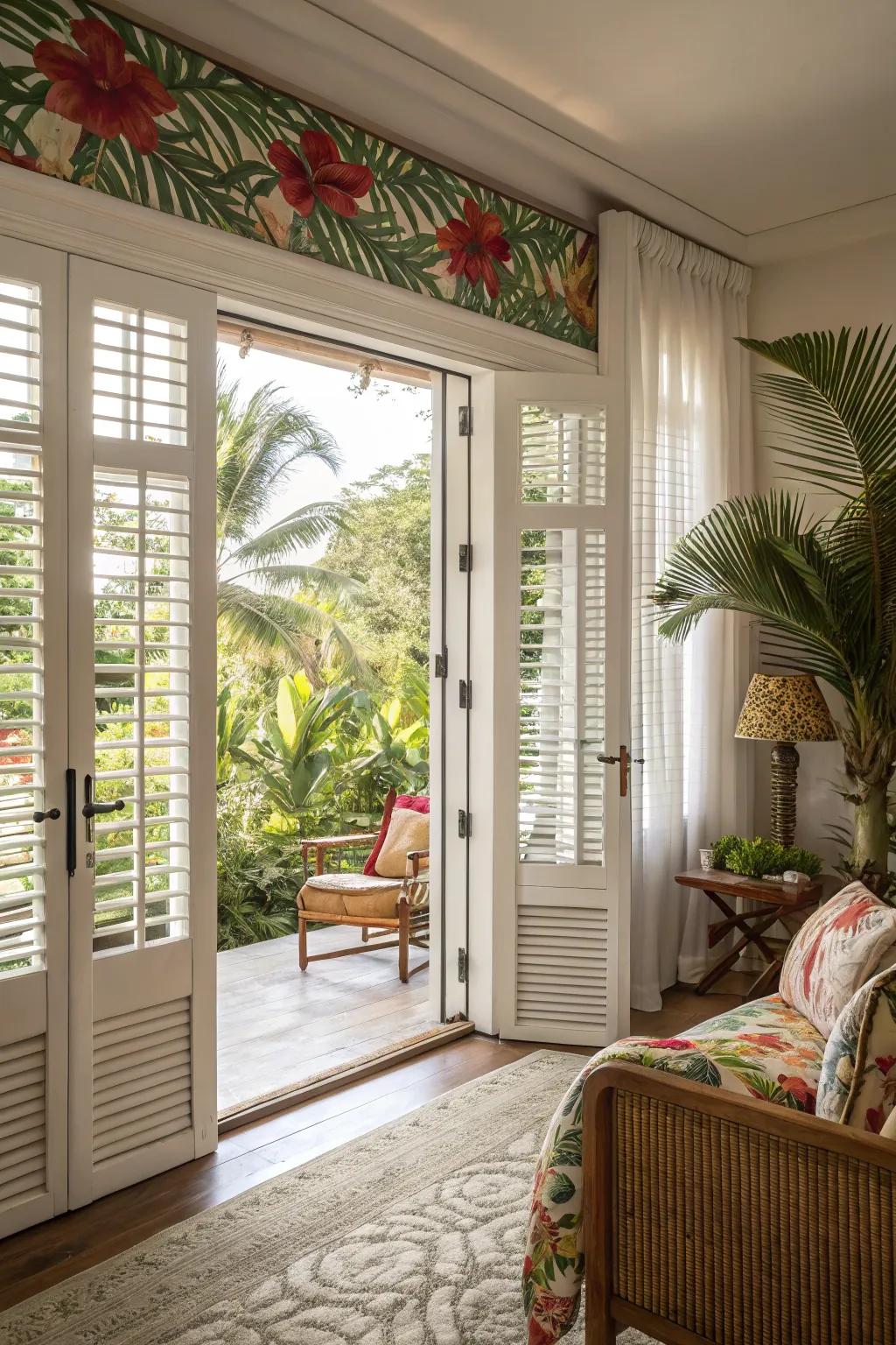 Add tropical flair with slatted doors.