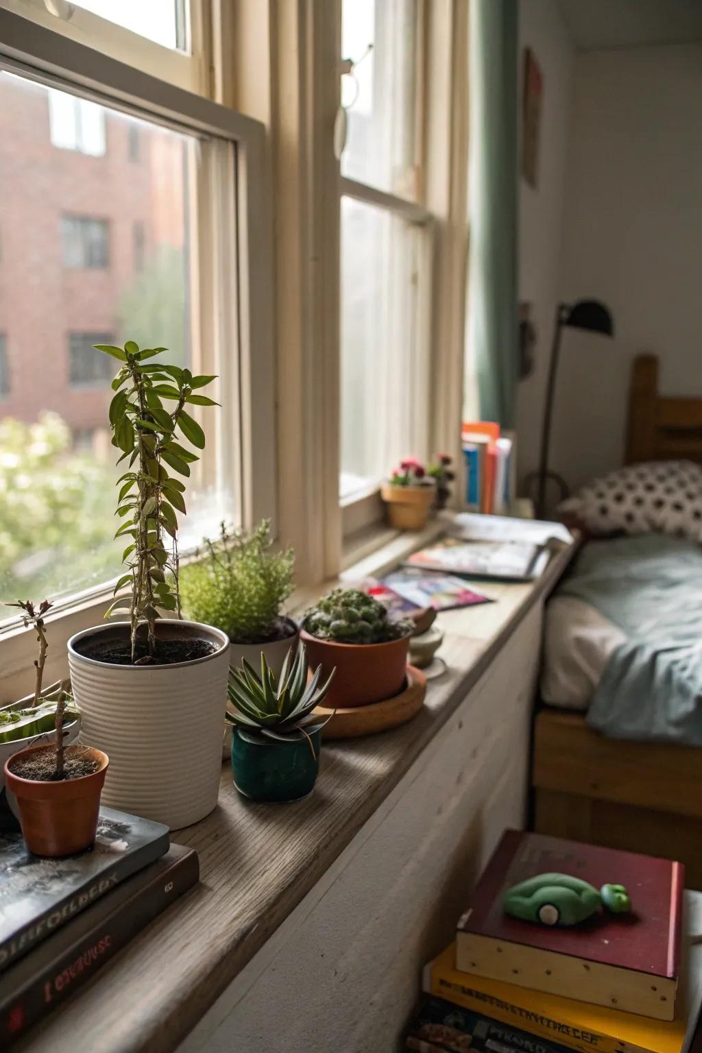 Window sills provide additional space for decor and essentials.
