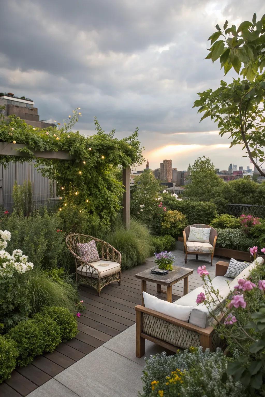 A rooftop garden that offers a serene retreat.