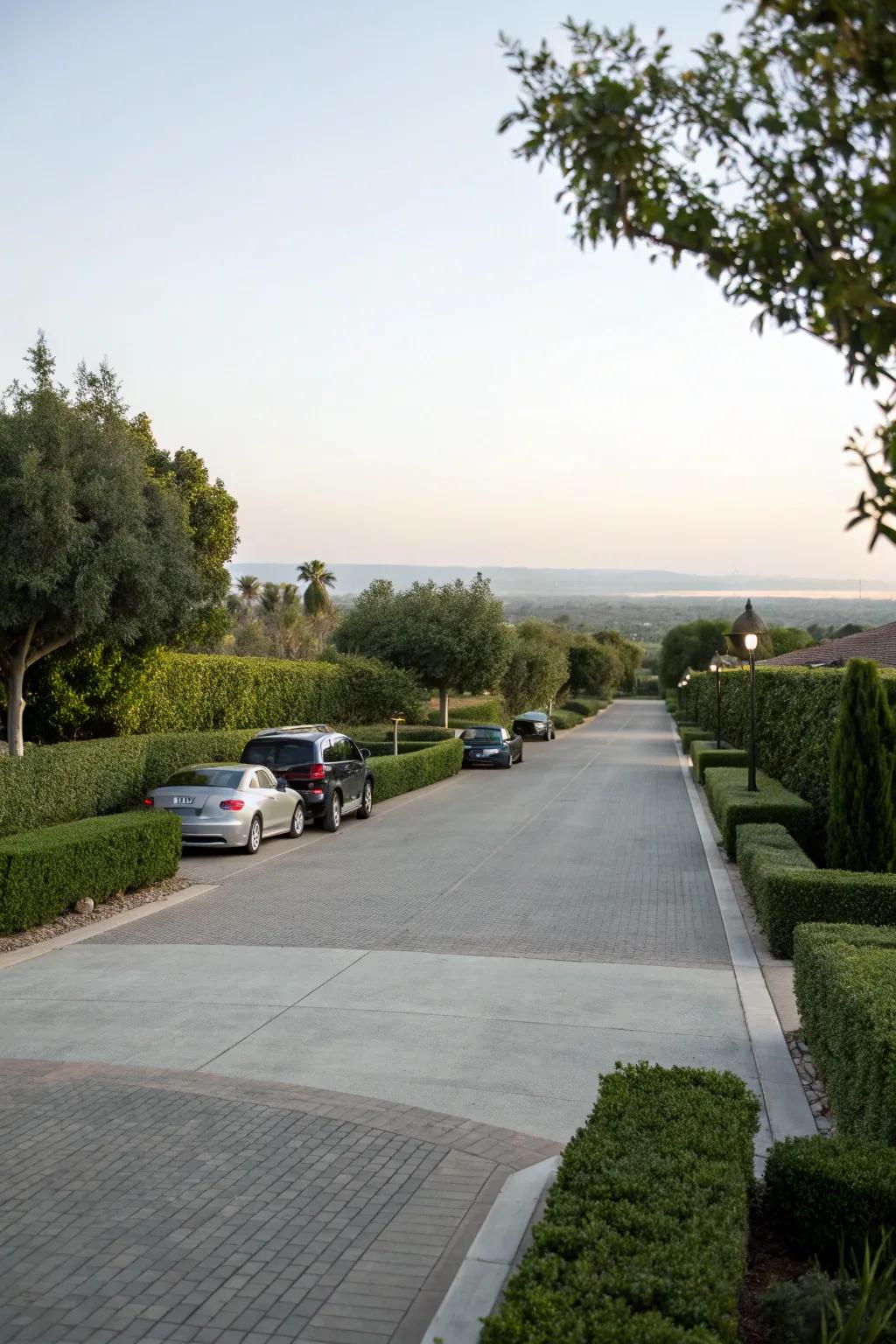 Expansive driveways offer added space for parking and maneuvering.
