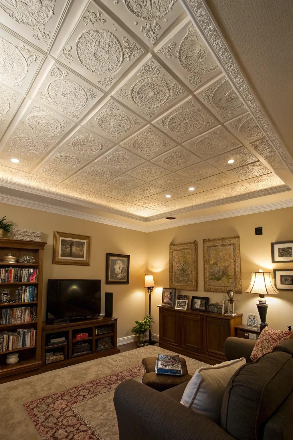 Layered ceilings enhance depth and visual interest.