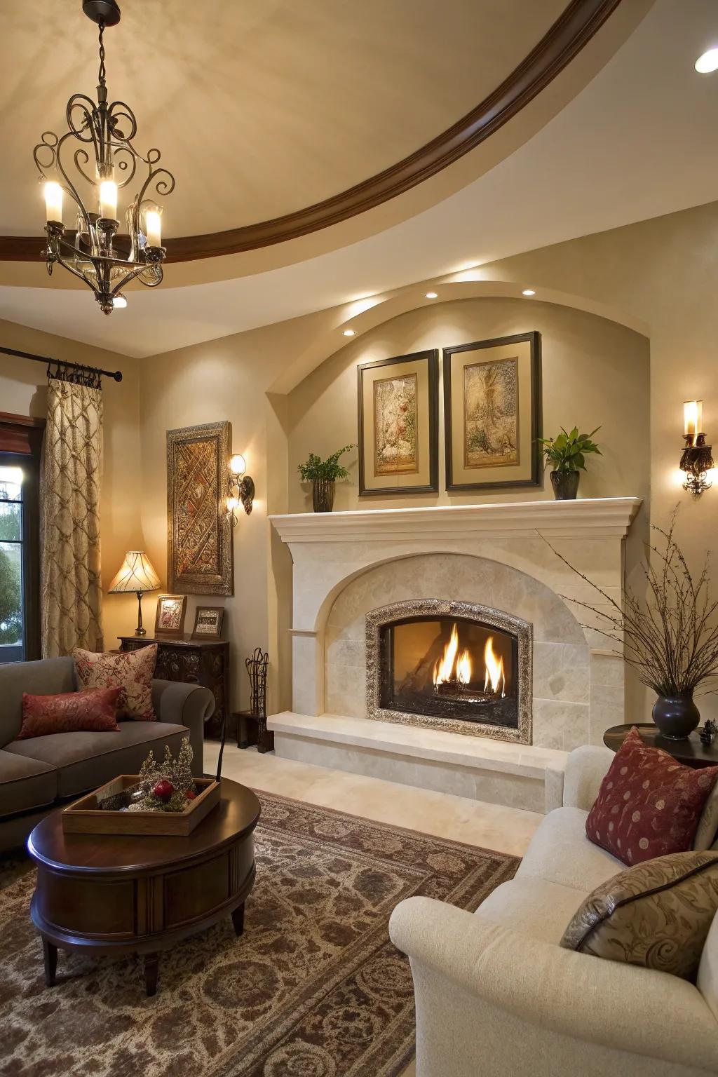 Curves add a touch of elegance to a plasterboard hearth.