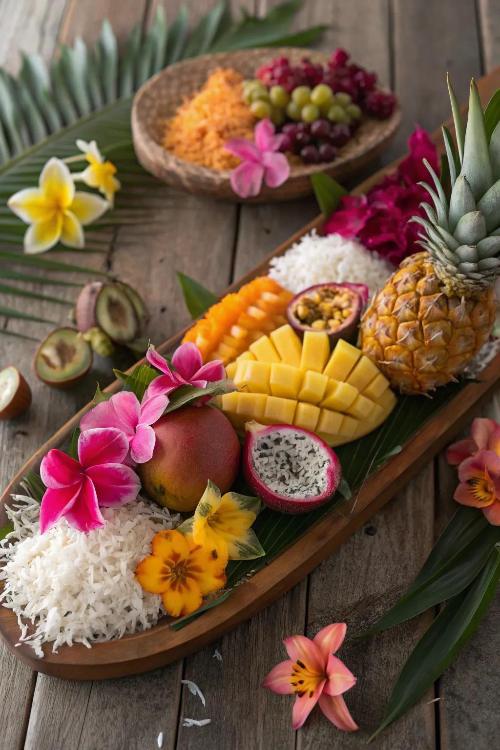 A refreshing tropical Easter board that feels like a paradise escape.