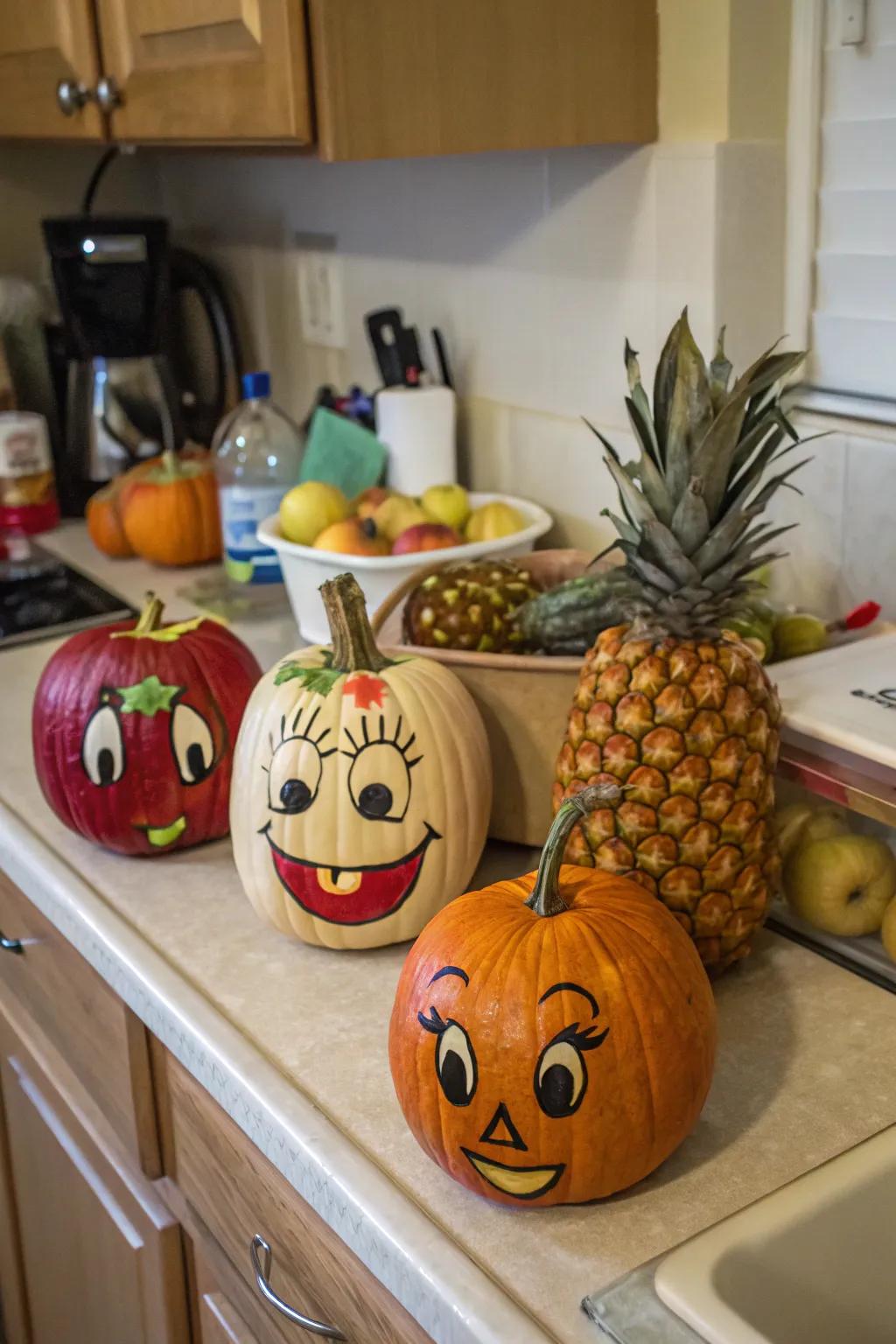 Funky crop mugs bring a playful and unexpected twist to Halloween gourd decor.