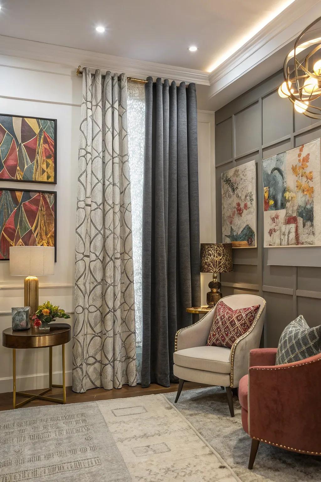 Non-conformist curtain extents inject an element of surprise.