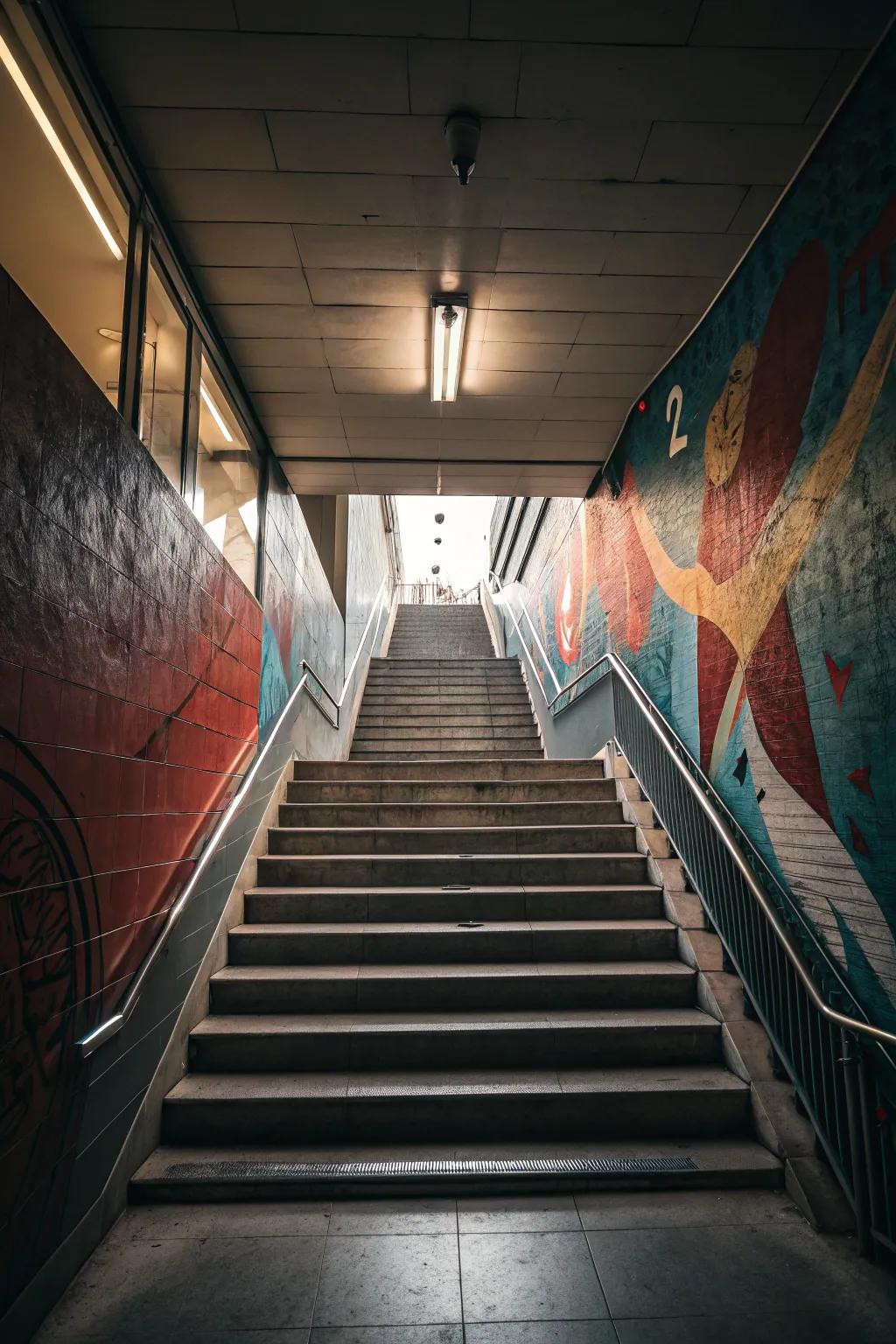 The points of interest in stairwells are created through the use of feature walls.