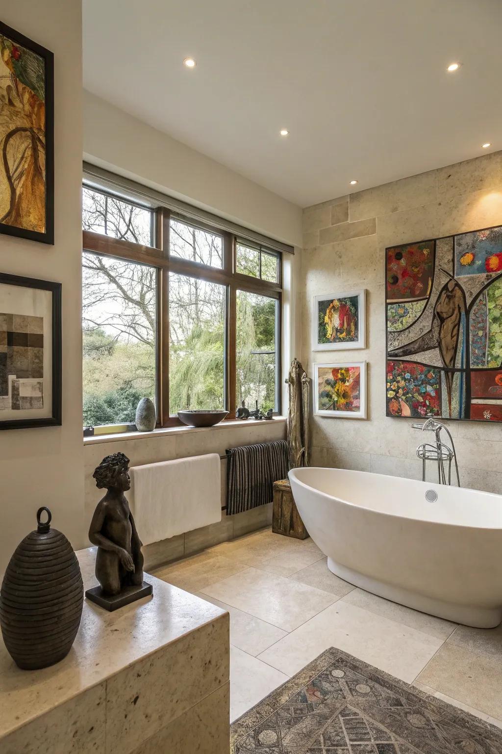 Art brings character and inspiration to an ensuite.