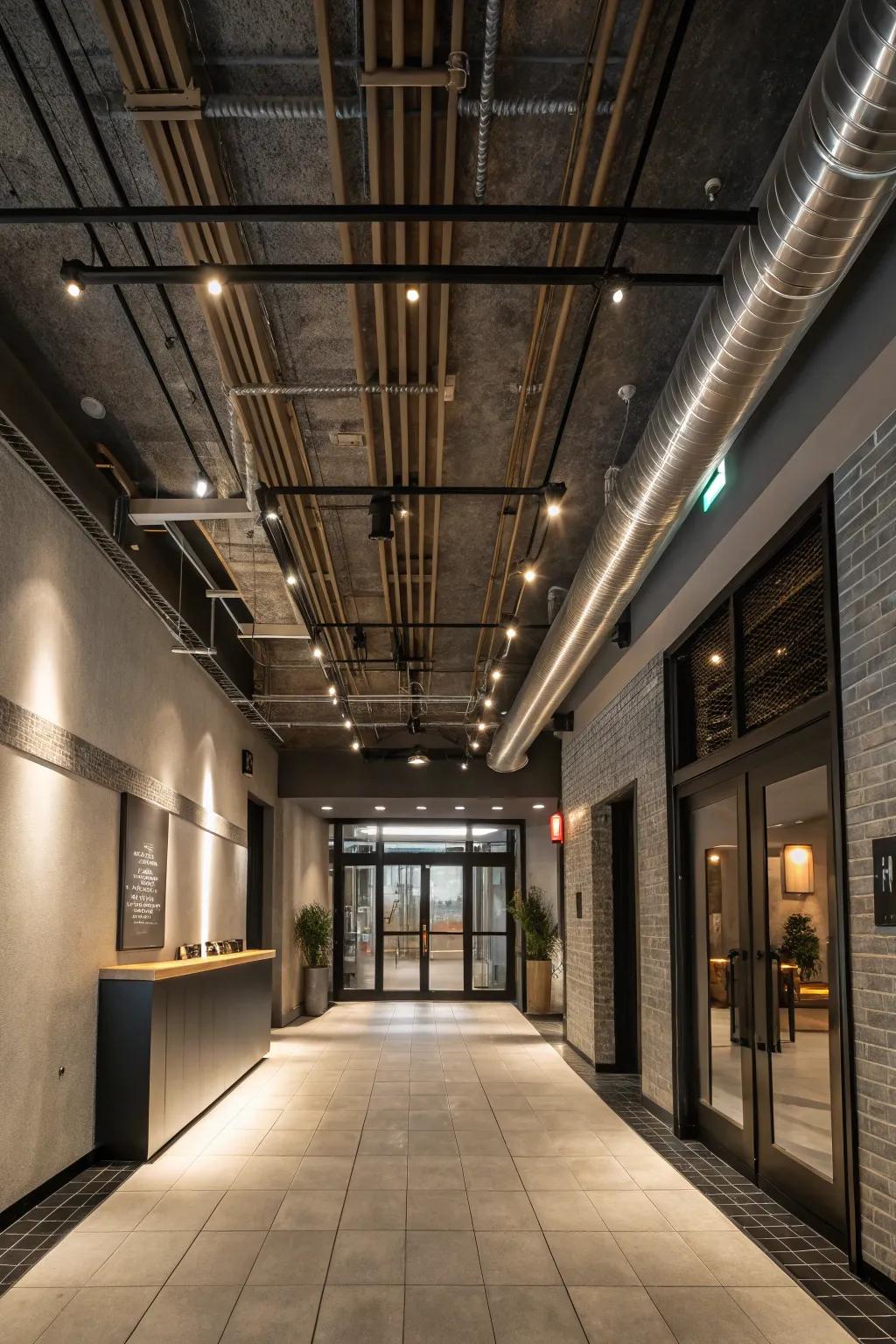 Industrial chic ceilings proffer a contemporary, edgy vibe.