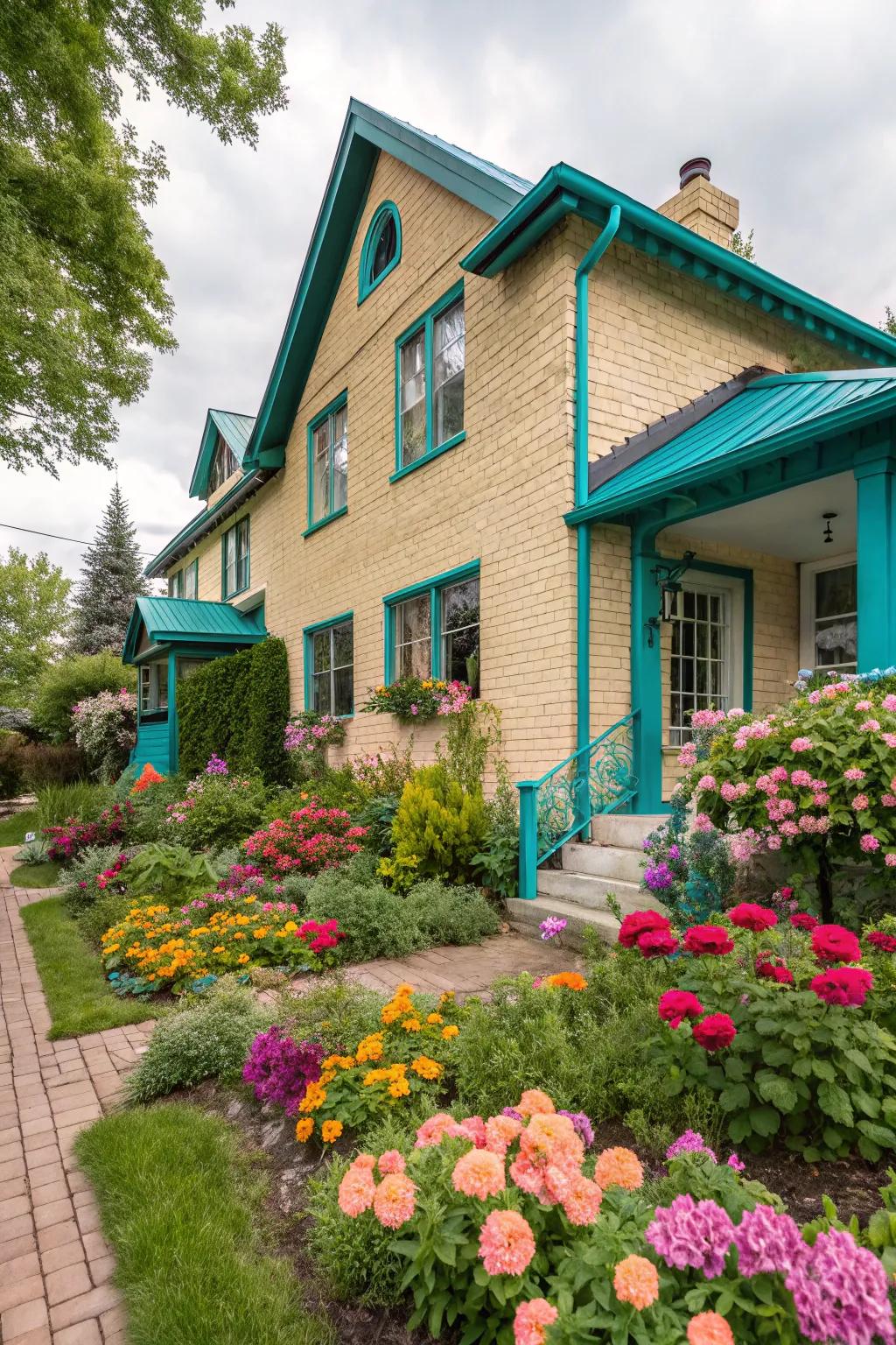 Vibrant sea accents with light brick