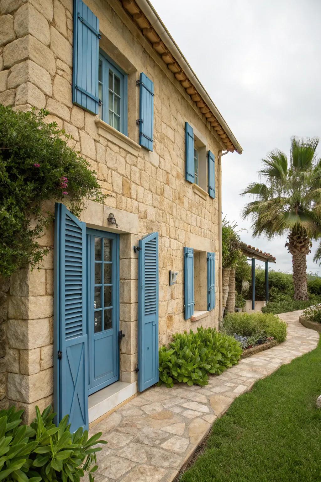 Coastal-inspired stone walls imbuing home exteriors with beachy charm.