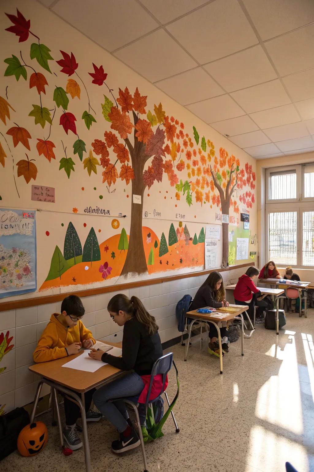 Autumn art pieces bring a personal touch to the classroom.