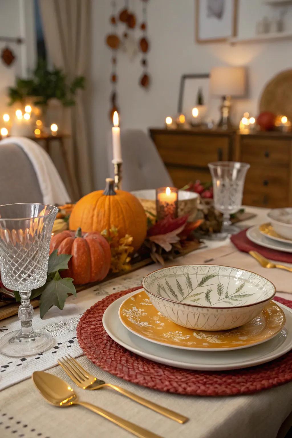 An eclectic mix of dinnerware adds character and charm.