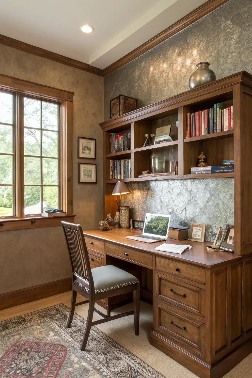 Metallic details offer a contemporary twist.