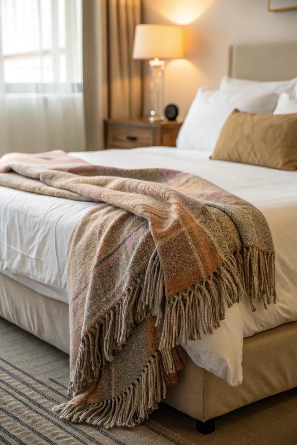 A comfortable throw includes extra warmth and convenience.