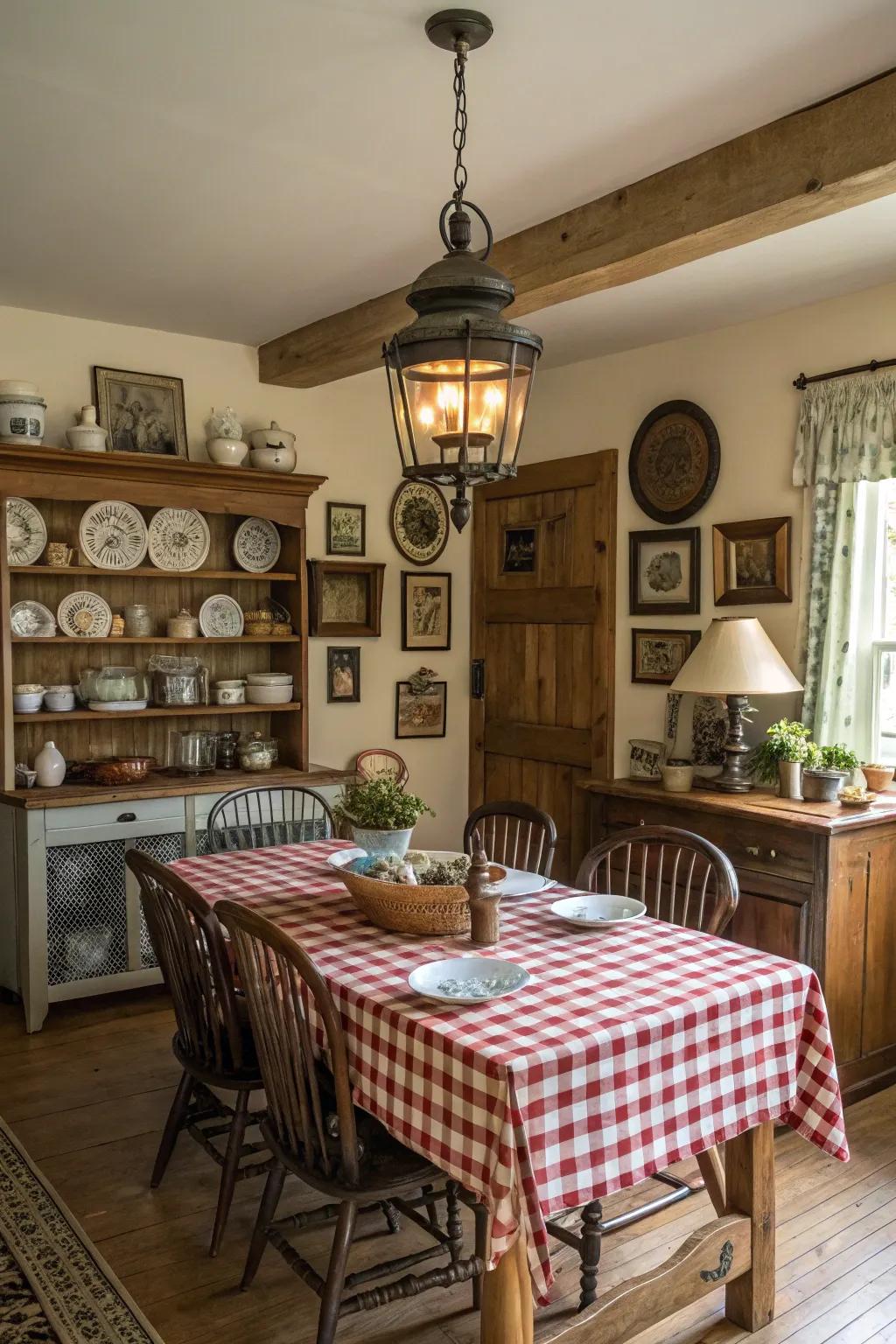 Vintage decor adds history and character to this charming farmhouse dining space.