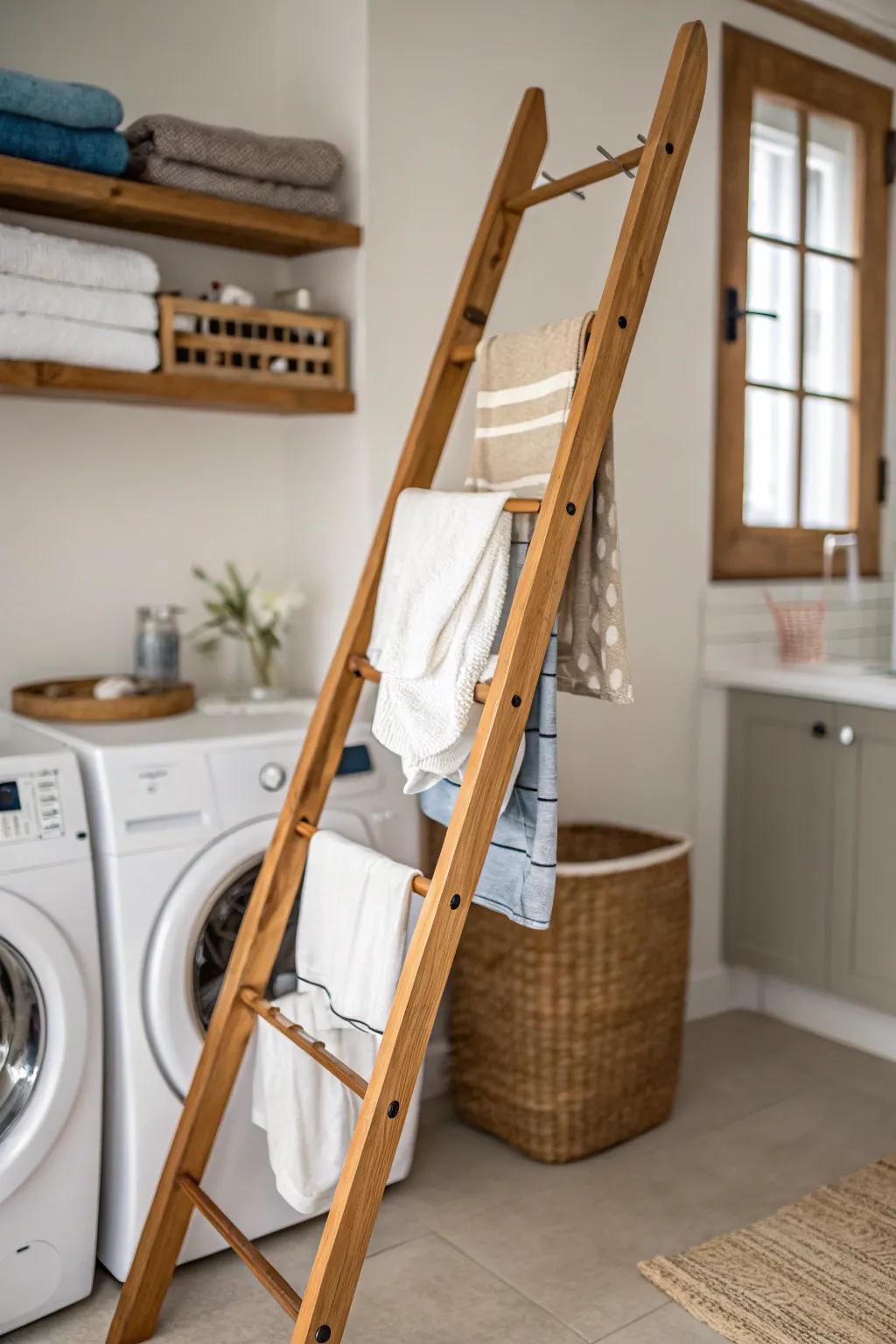 A space-efficient laundry solution leveraging a ladder