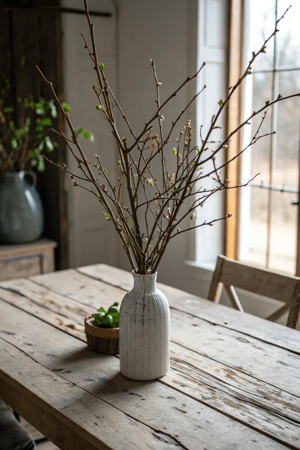 Undisturbed limbs and shoots proffer an organic and minimalist centerpiece.