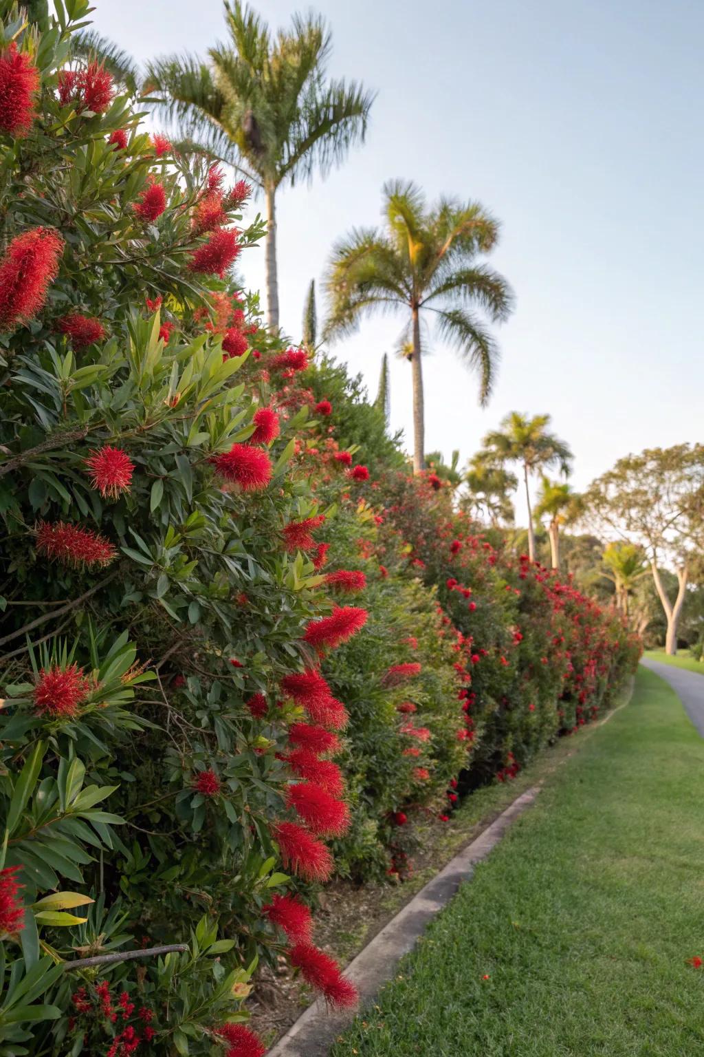 Bottle Brush hedges introduce vibrant color and drama to gardens.