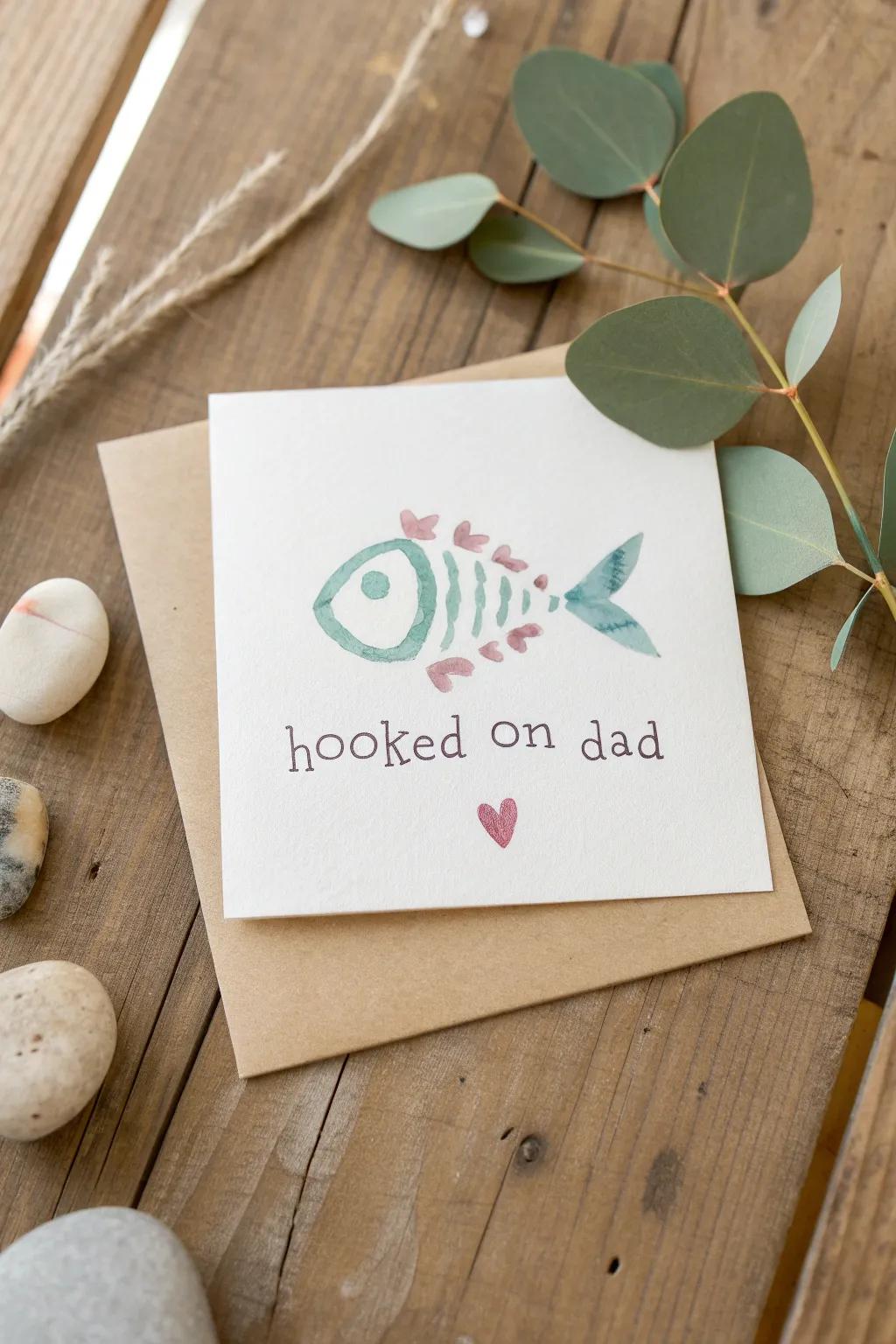 Honor Dad's affection through a handcrafted angling themed card, impeccable for the minimalist at center.