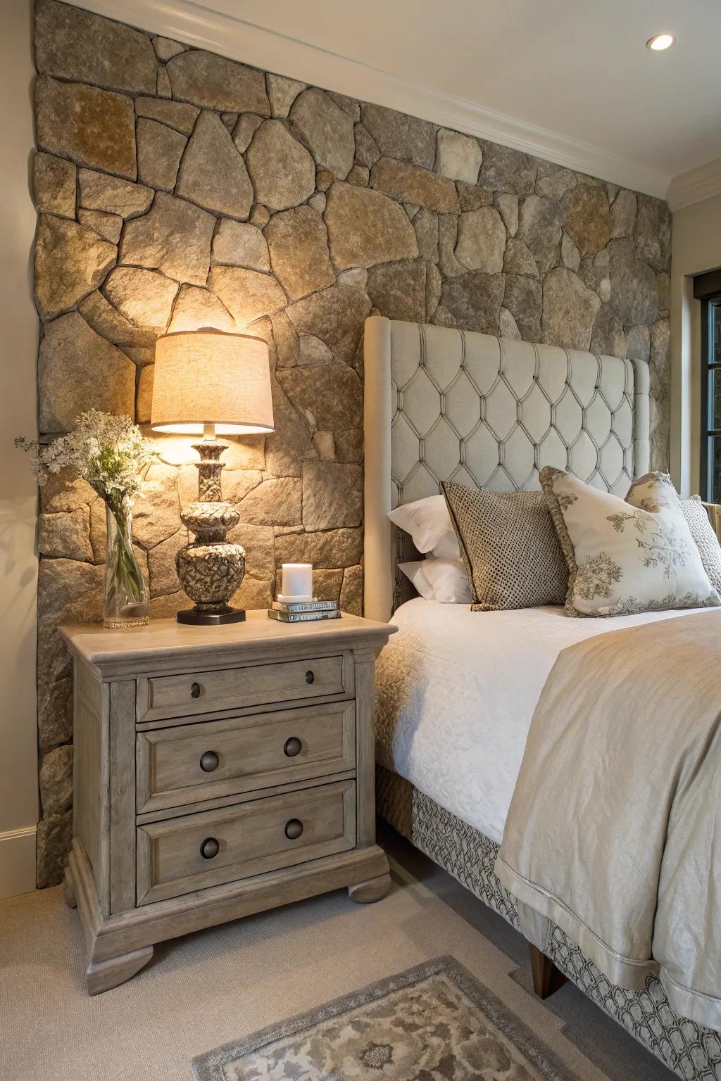 Stone accents add rugged, natural texture.