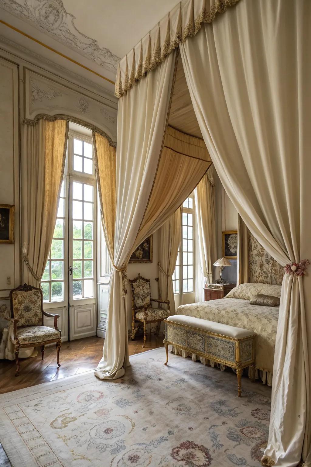 Stylish draperies frame the windows, contributing a luxurious touch.