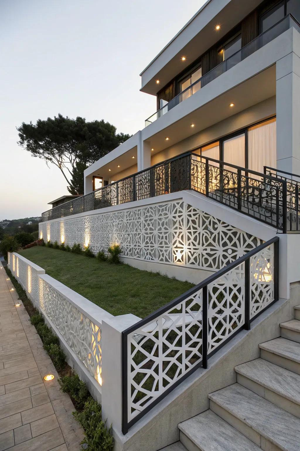 Geometric railings are a bold and artistic declaration.