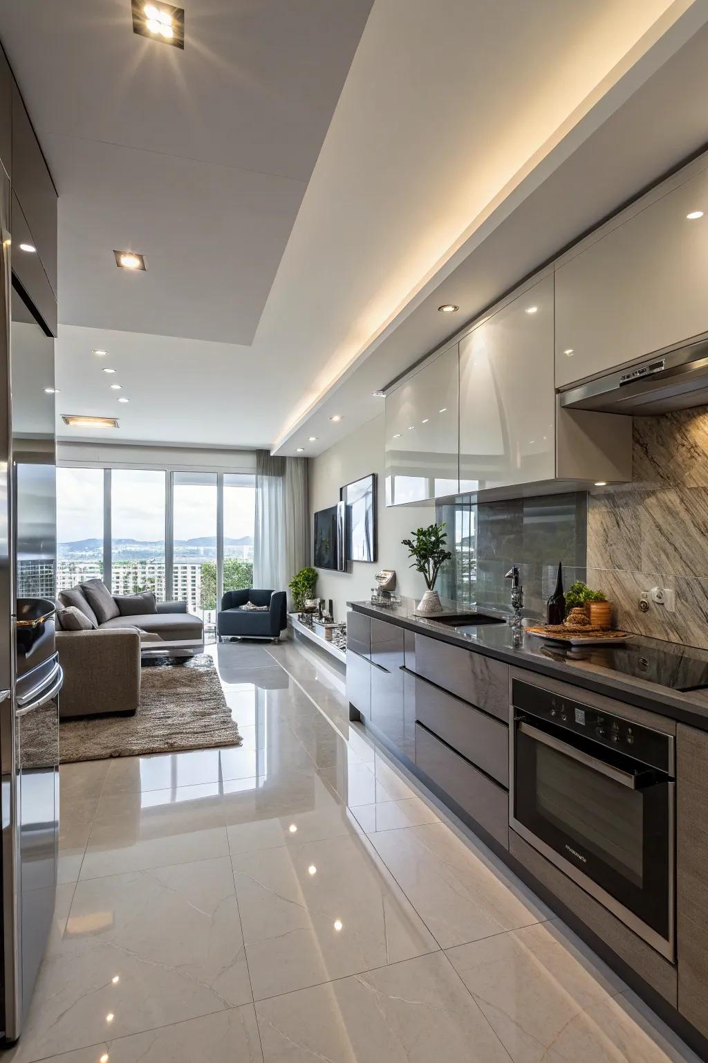 Shiny finishes make spaces look brighter and more stylish.