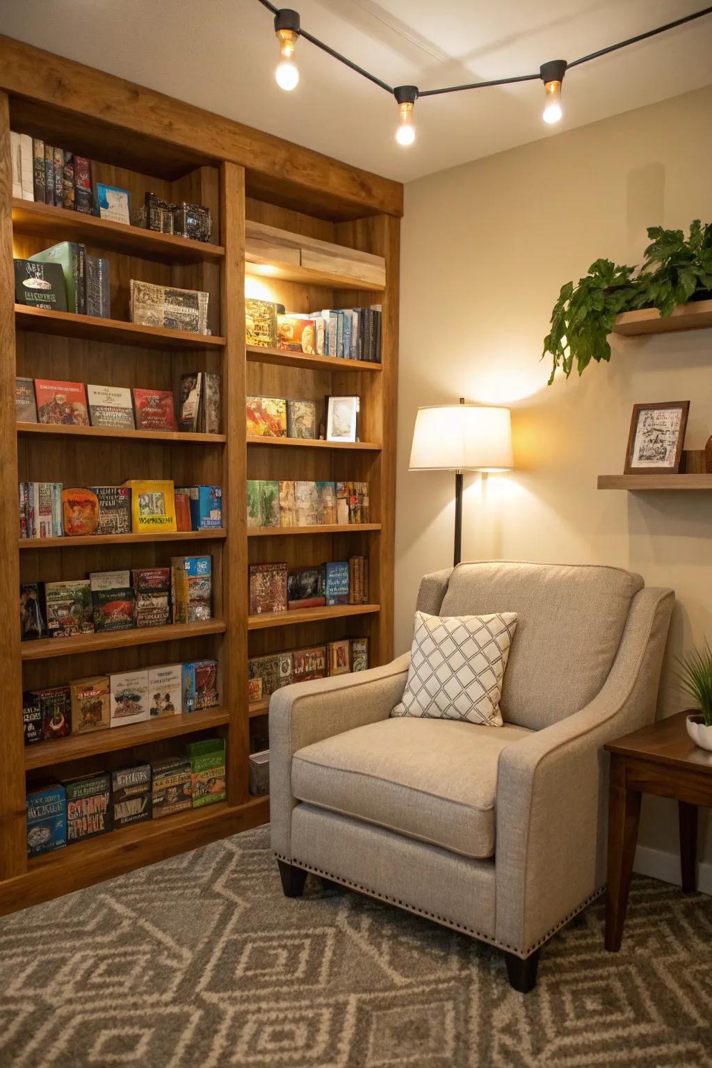 Corner shelves utilize every inch of space.