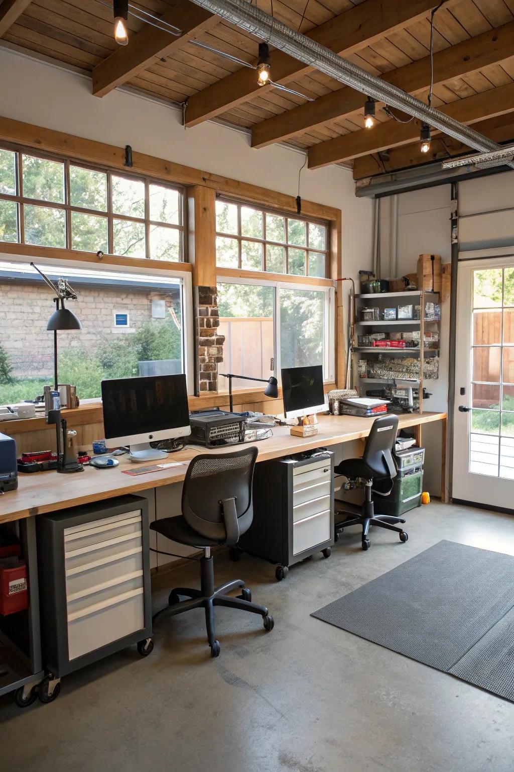 A shared workspace setup promotes collaboration and focus.