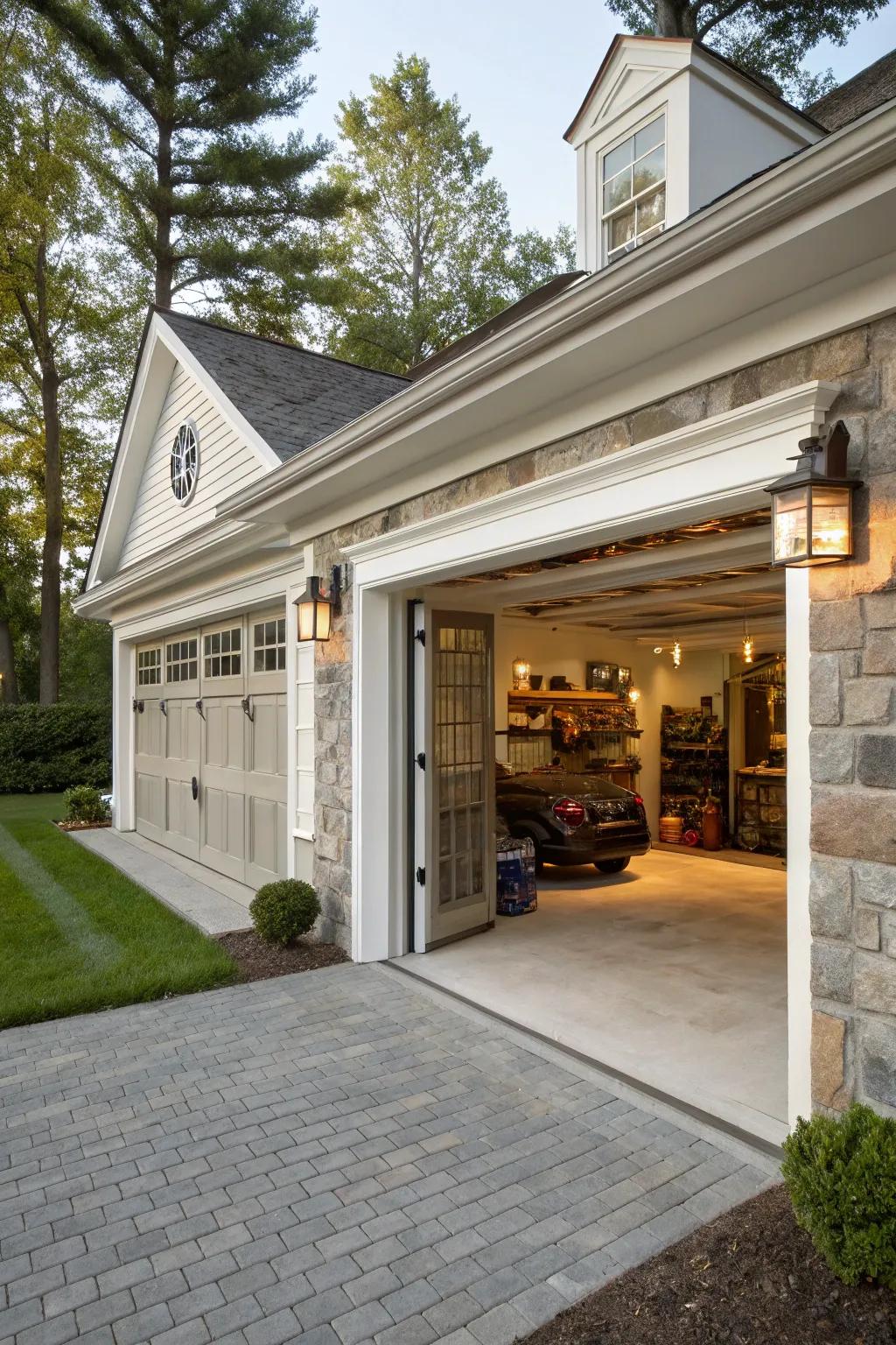 Keystone accent adds elegance to garage trim.