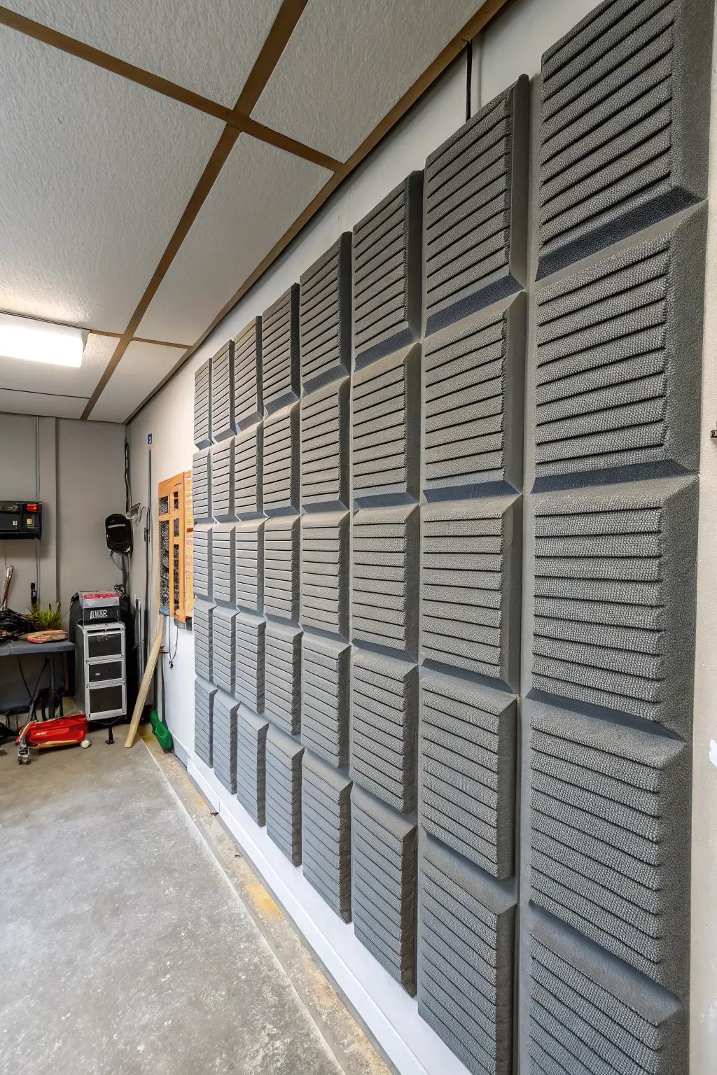 Acoustic panels provide peace and quiet in functional garage spaces.