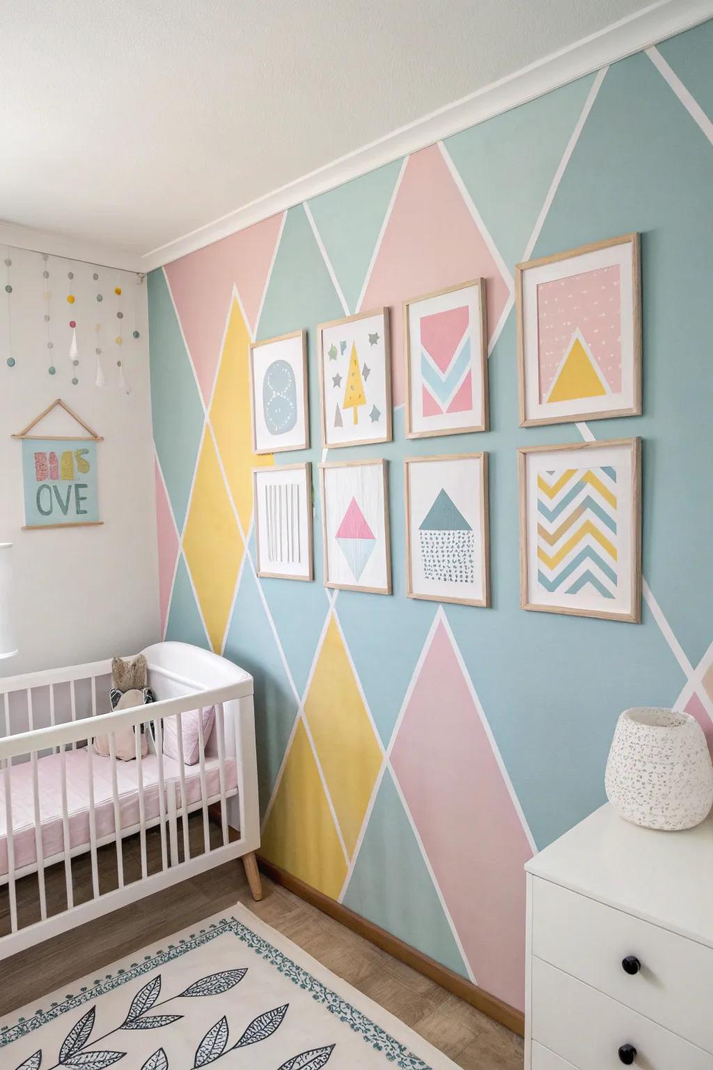 A soft and calming vibe is brought to any room with pastel geometrics.