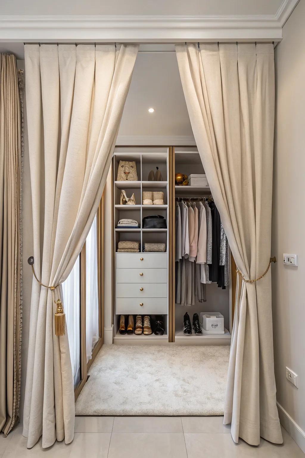 Drapes offer a stylish alternative to closet doors.