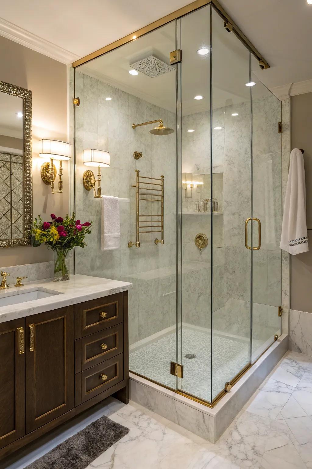 Statement fixtures infuse sophistication and a personalized touch into bathroom designs.