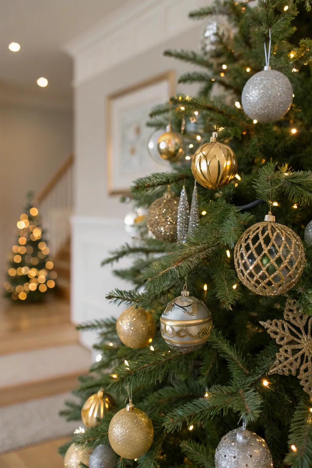 Handcrafted ornaments add a personal artistic touch.