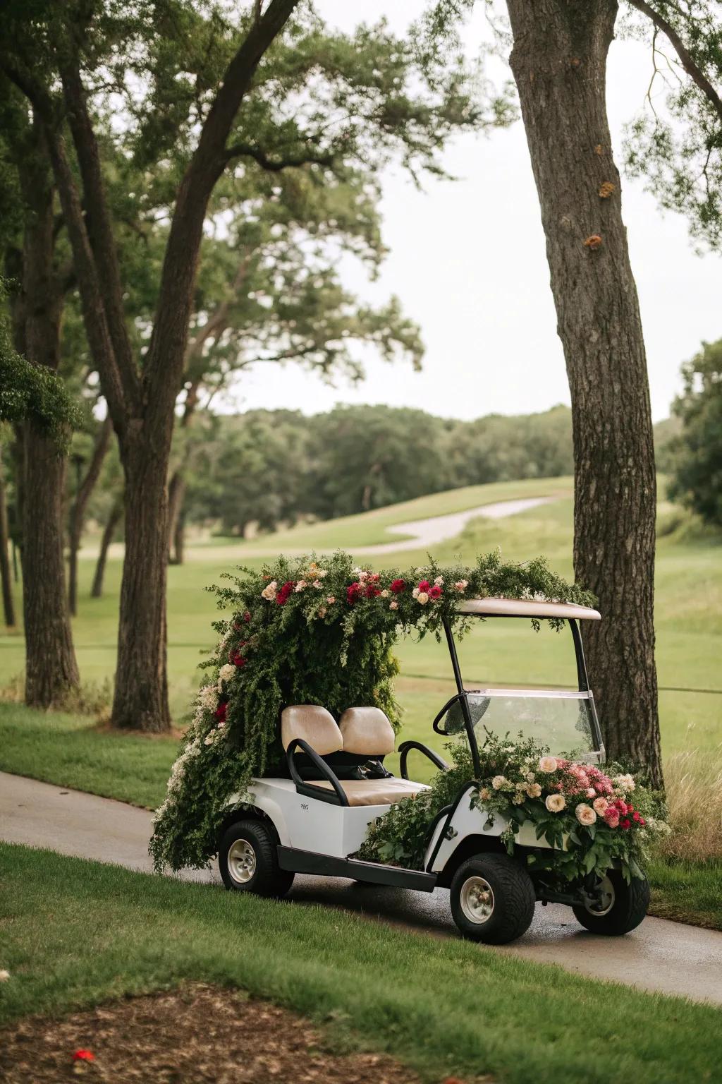 Celebrate nature with a greenery-themed golf cart.