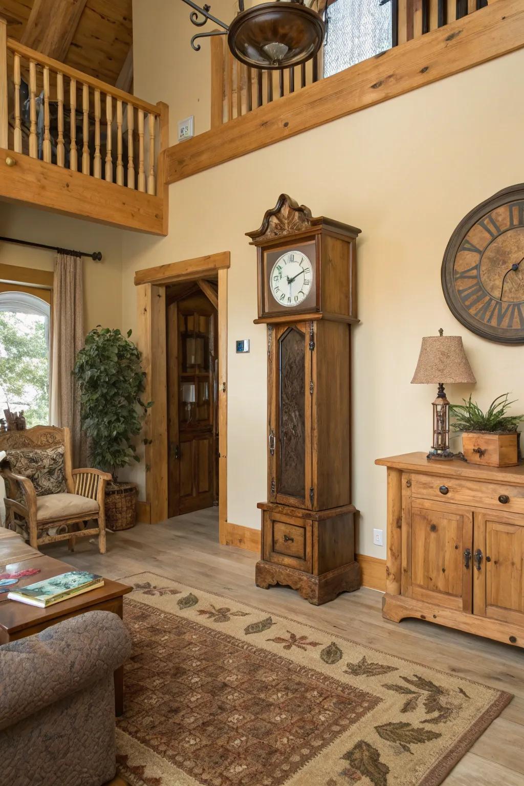 A time-honored sentinel complements the country charm of a snug retreat.