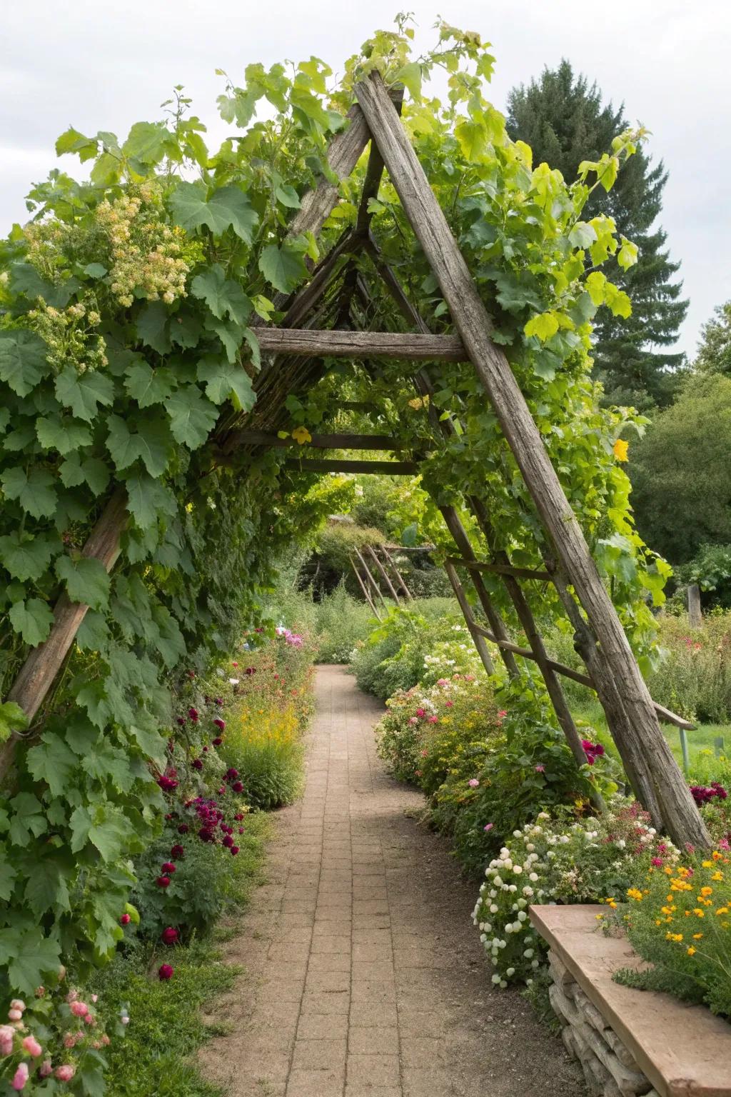 A-frame trellises present simplicity and efficiency for grape farming.