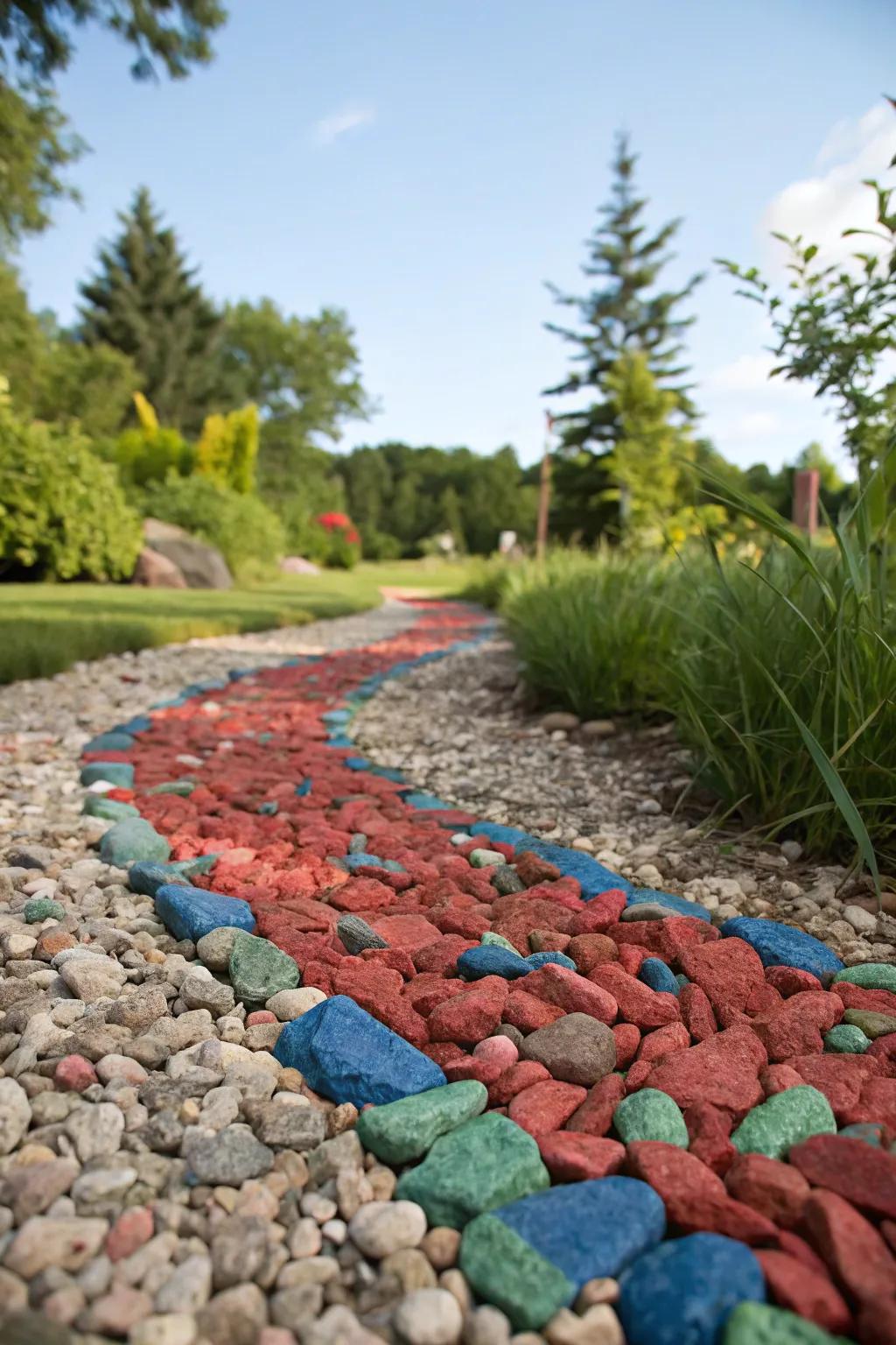 Colorful stone chips inject character to a trail.