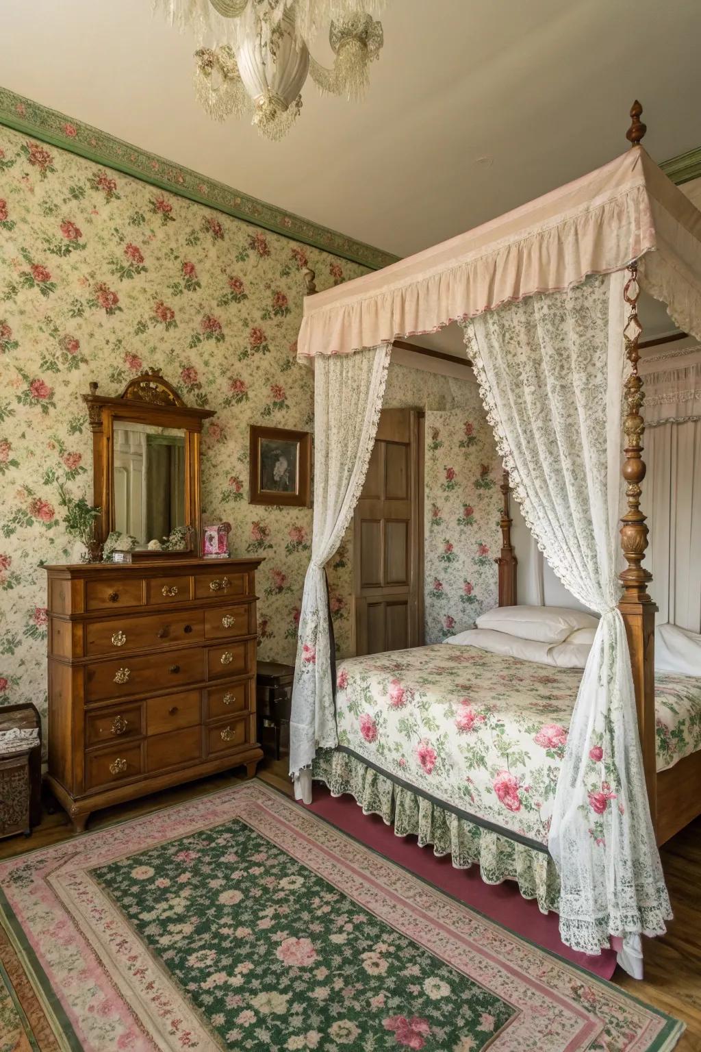 Vintage elegance is beautifully captured in green and pink tones.