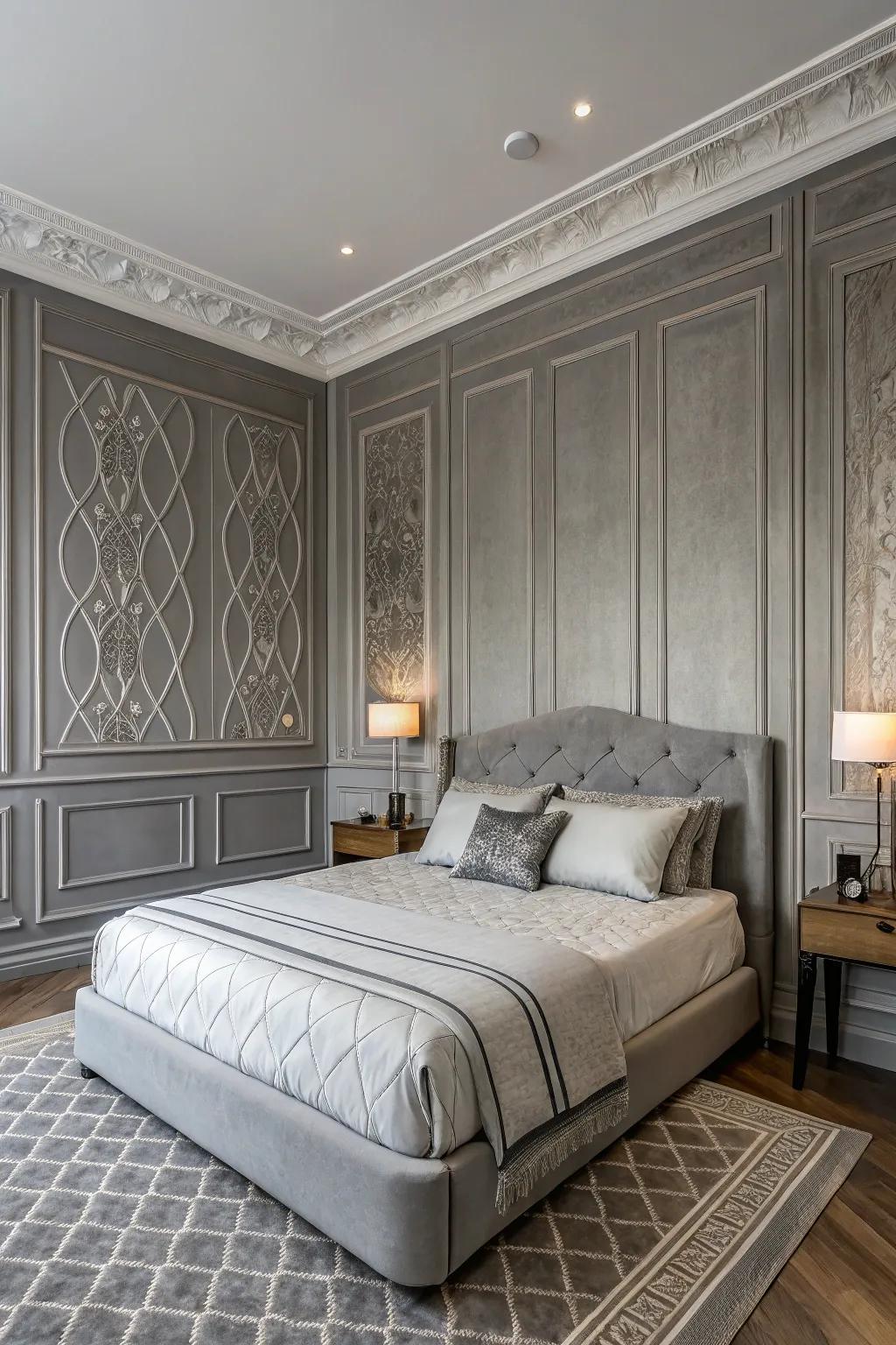 Grey paneling adds elegance and texture.