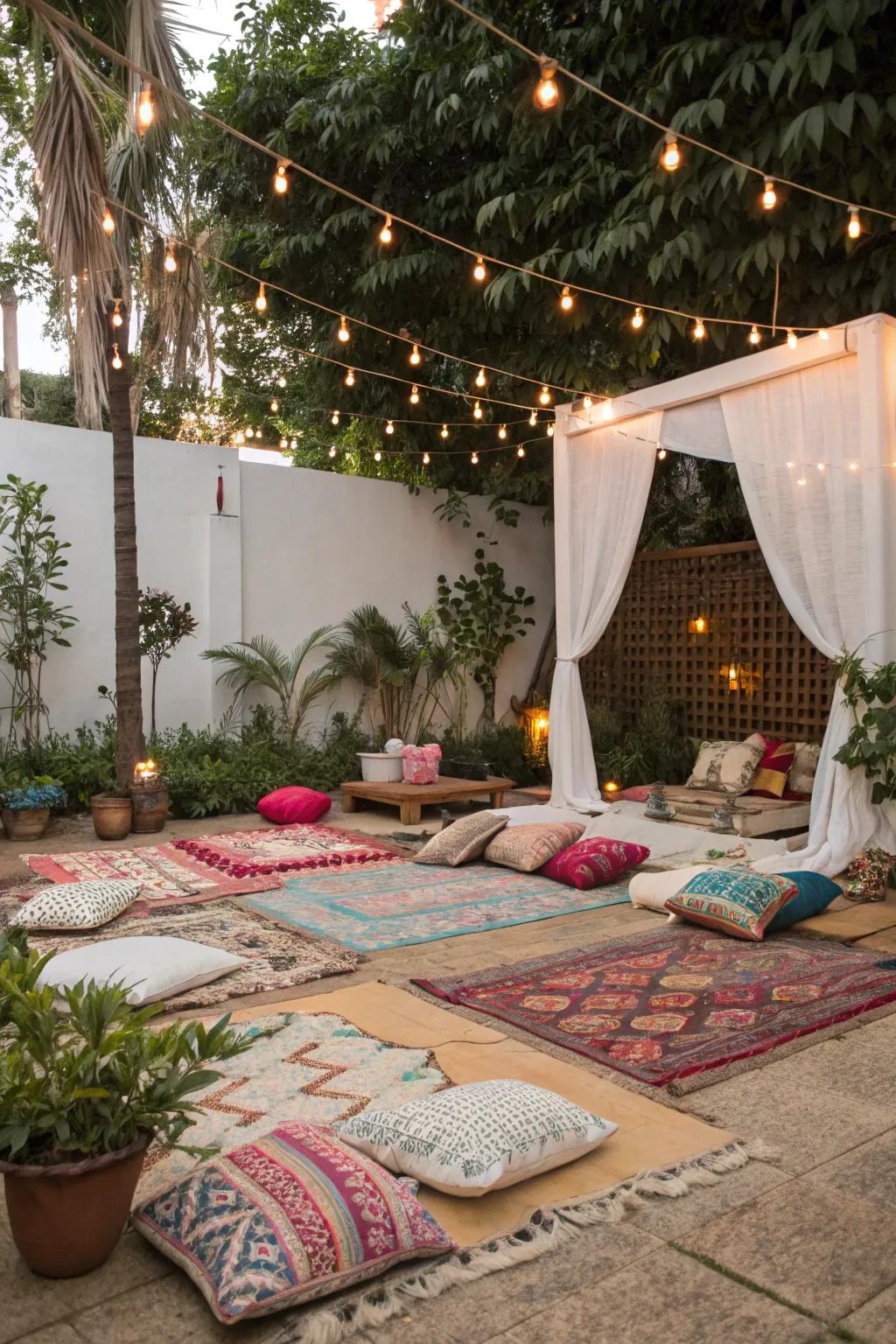 Boho outdoor spaces encourage enjoyment and relaxation.