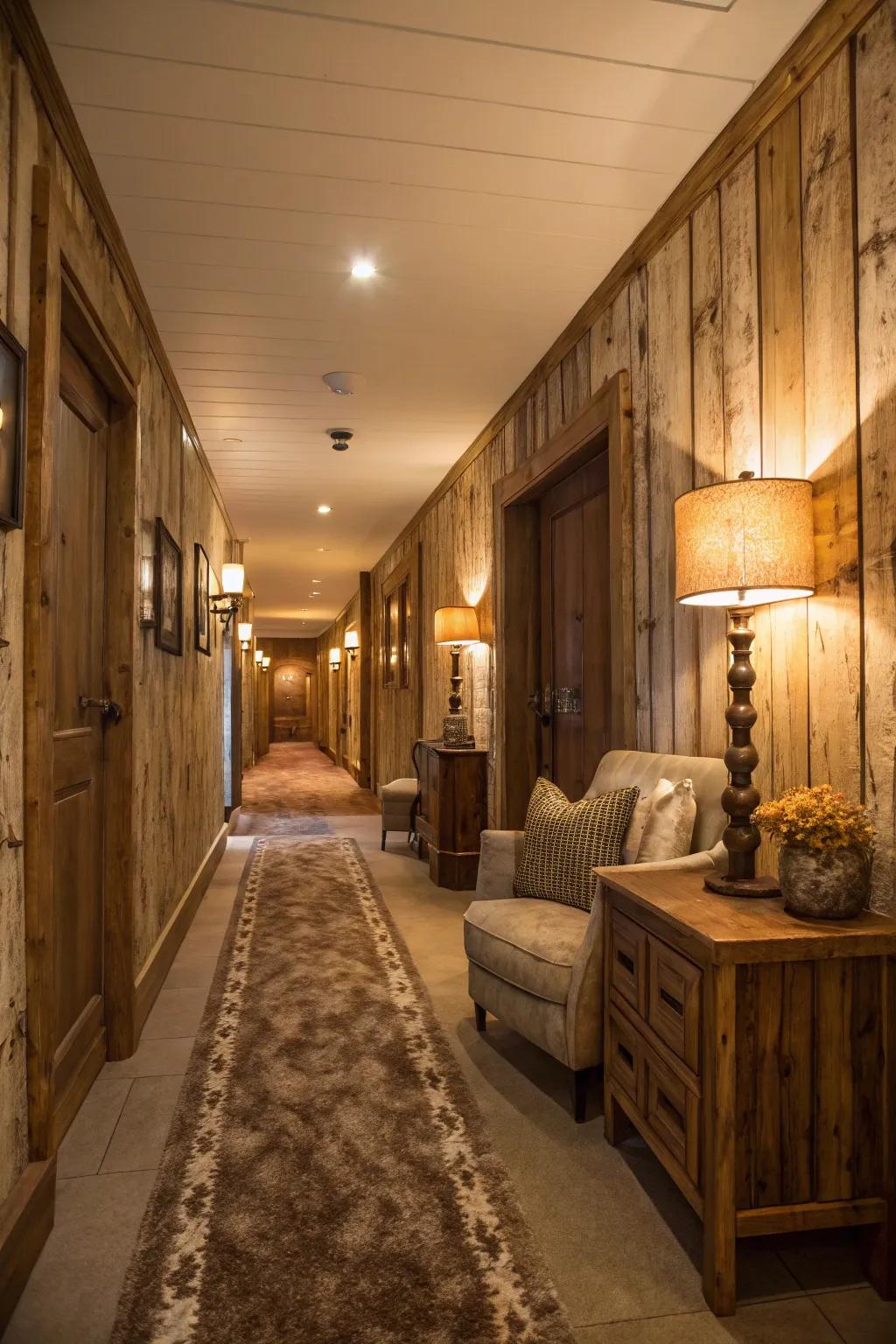 A cozy corridor with a countryside wood impression.