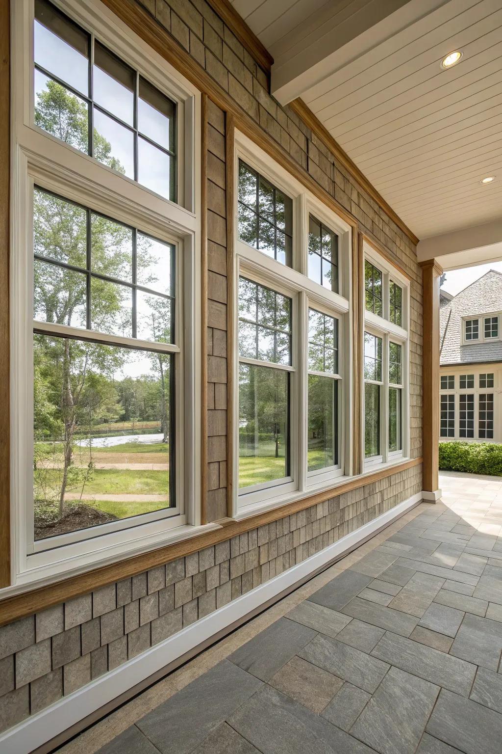Framed windows create an illusion of larger, elegant windows.