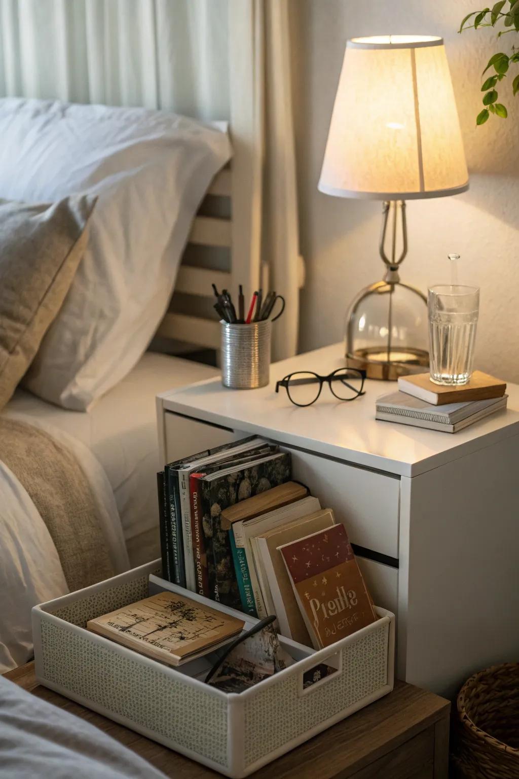 Bedside caddy for organized nighttime essentials