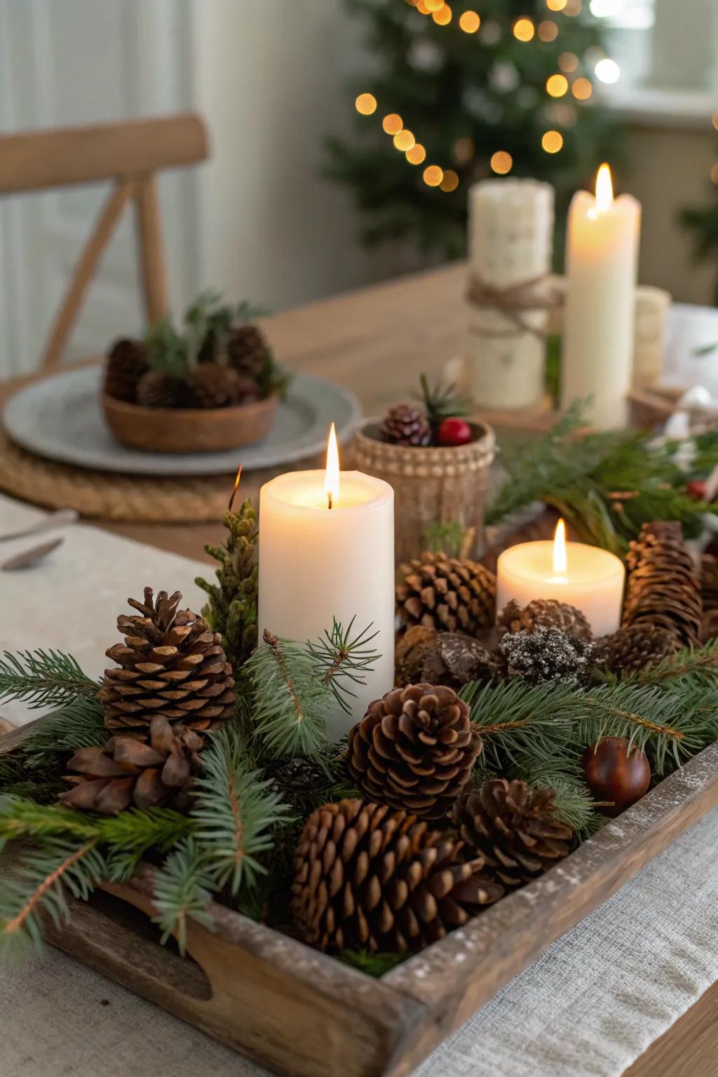 Inherent elements fashion a countryside festive display.