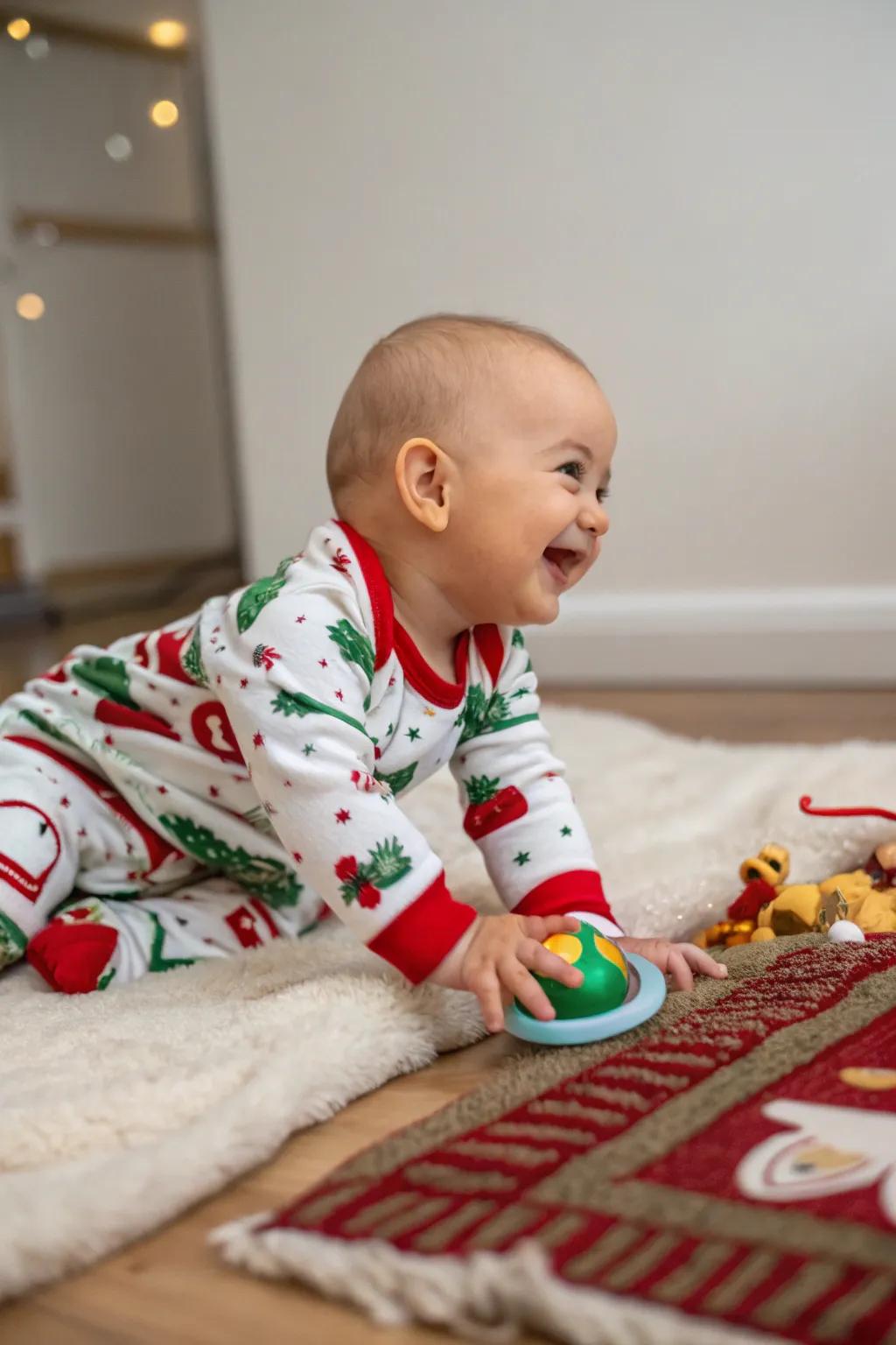 Festive nightwear adds a playful element to holiday photos.