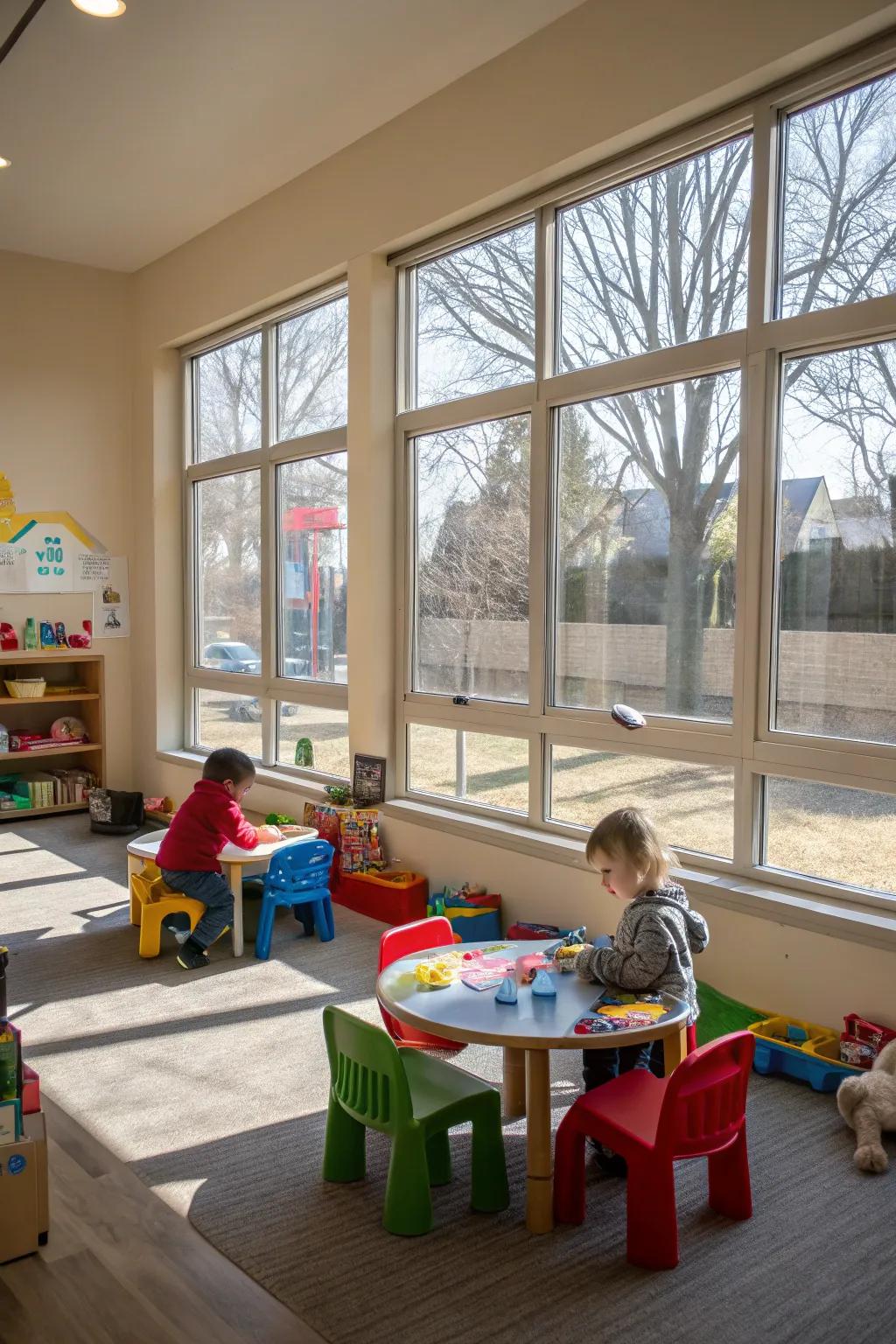 Sunlight brightens the room and improves the general atmosphere.