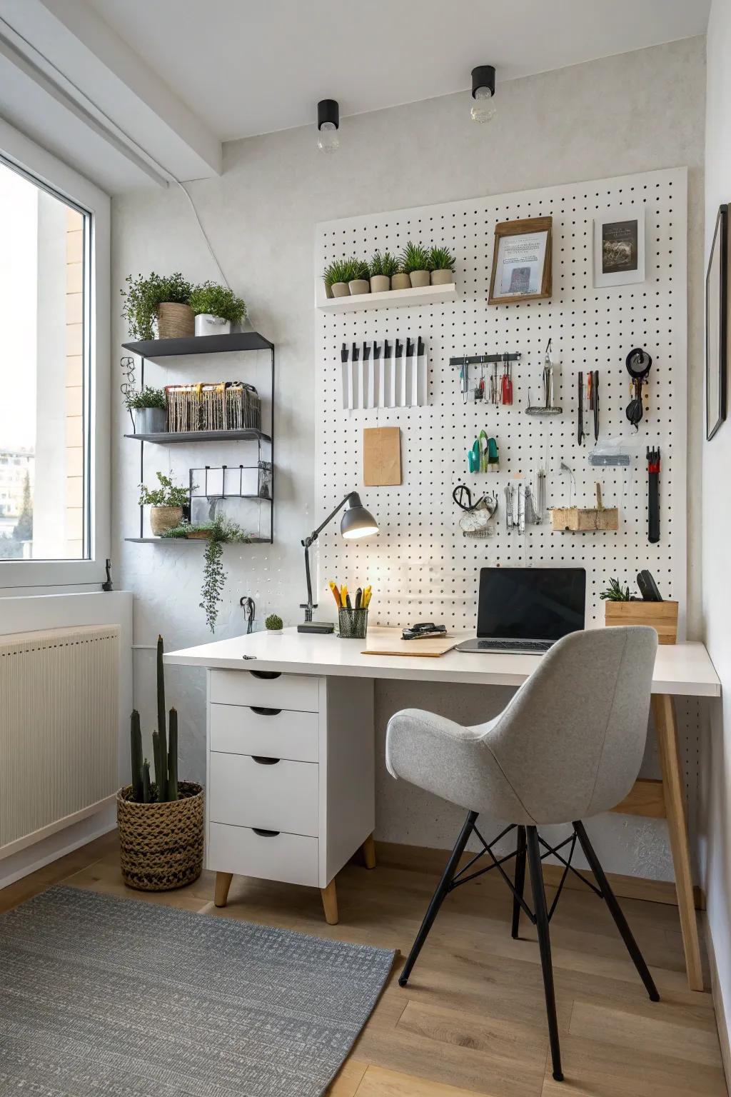 Slotted boards offer adaptable storage and display solutions.