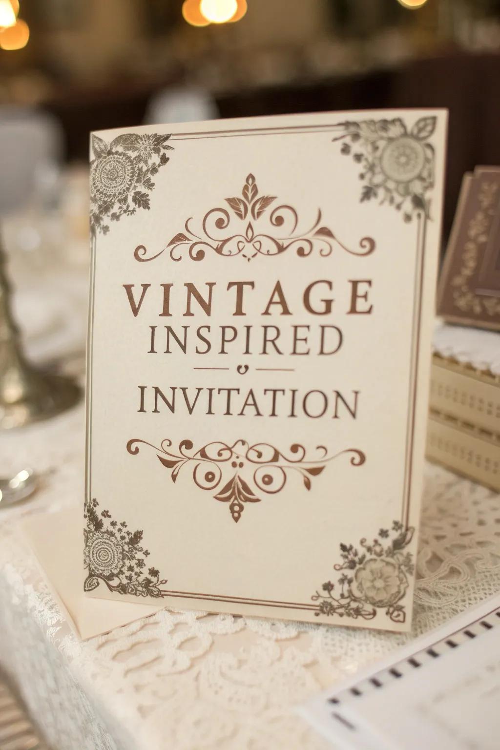 Vintage touches add a nostalgic and elegant charm to your invitations.